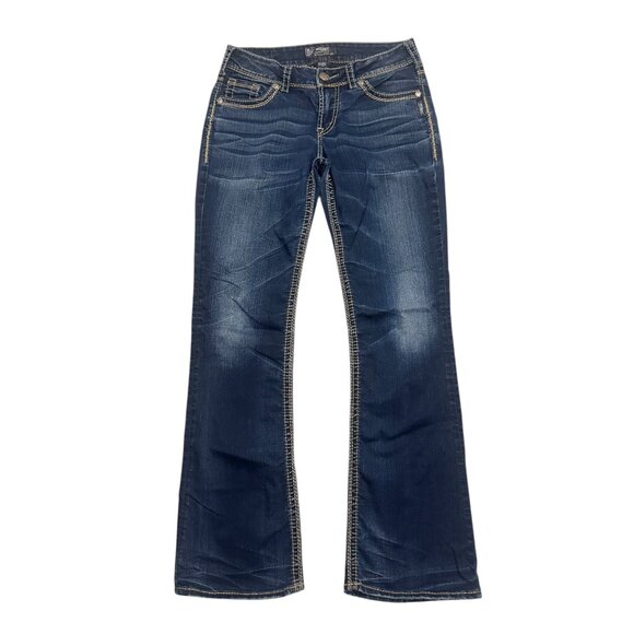 Silver Suki Mid-Rise Boot Dark Jeans Size 28 Bootcut Soft Denim Stretch Western - Picture 2 of 7